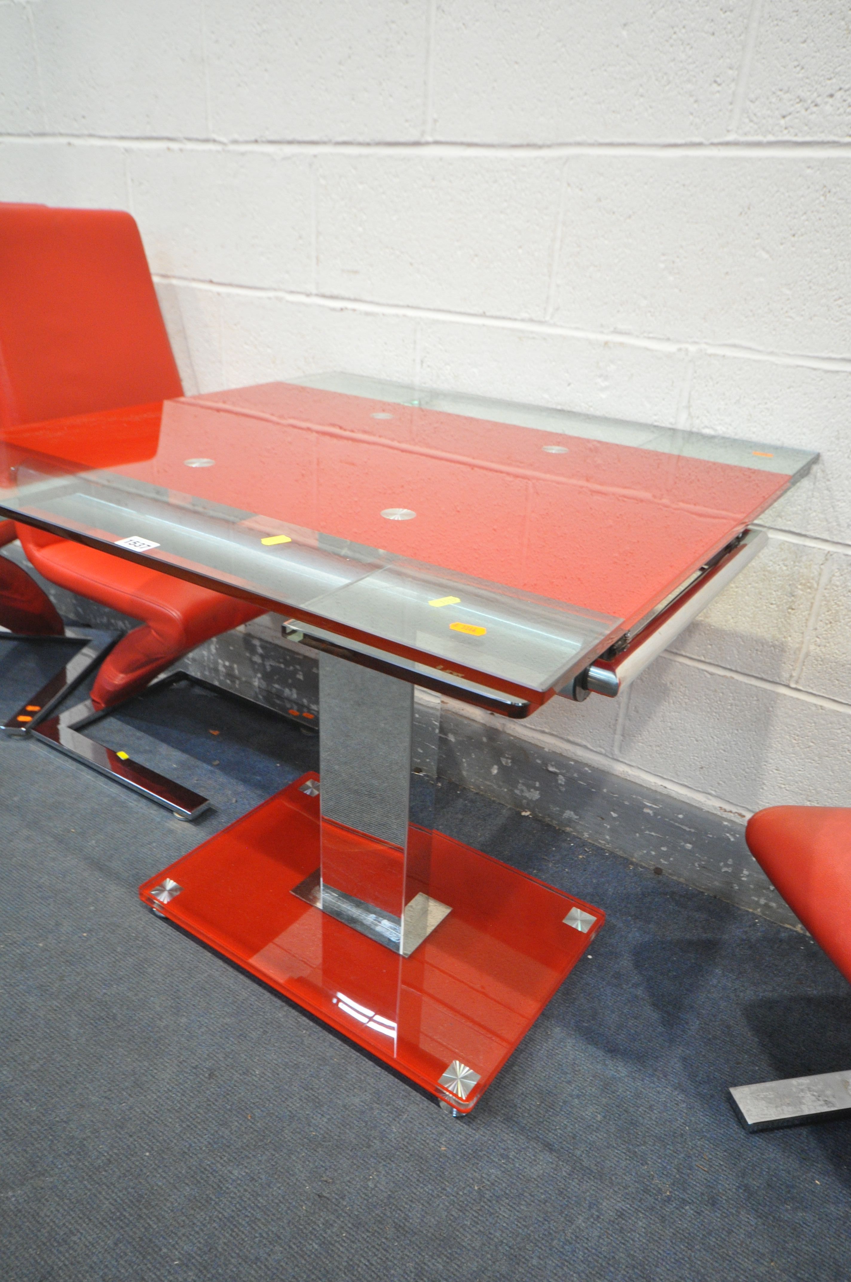A COLORED GLASS EXTENDING DINGING TABLE, open length 120cm x closed length 80cm x depth 80cm x - Image 6 of 6