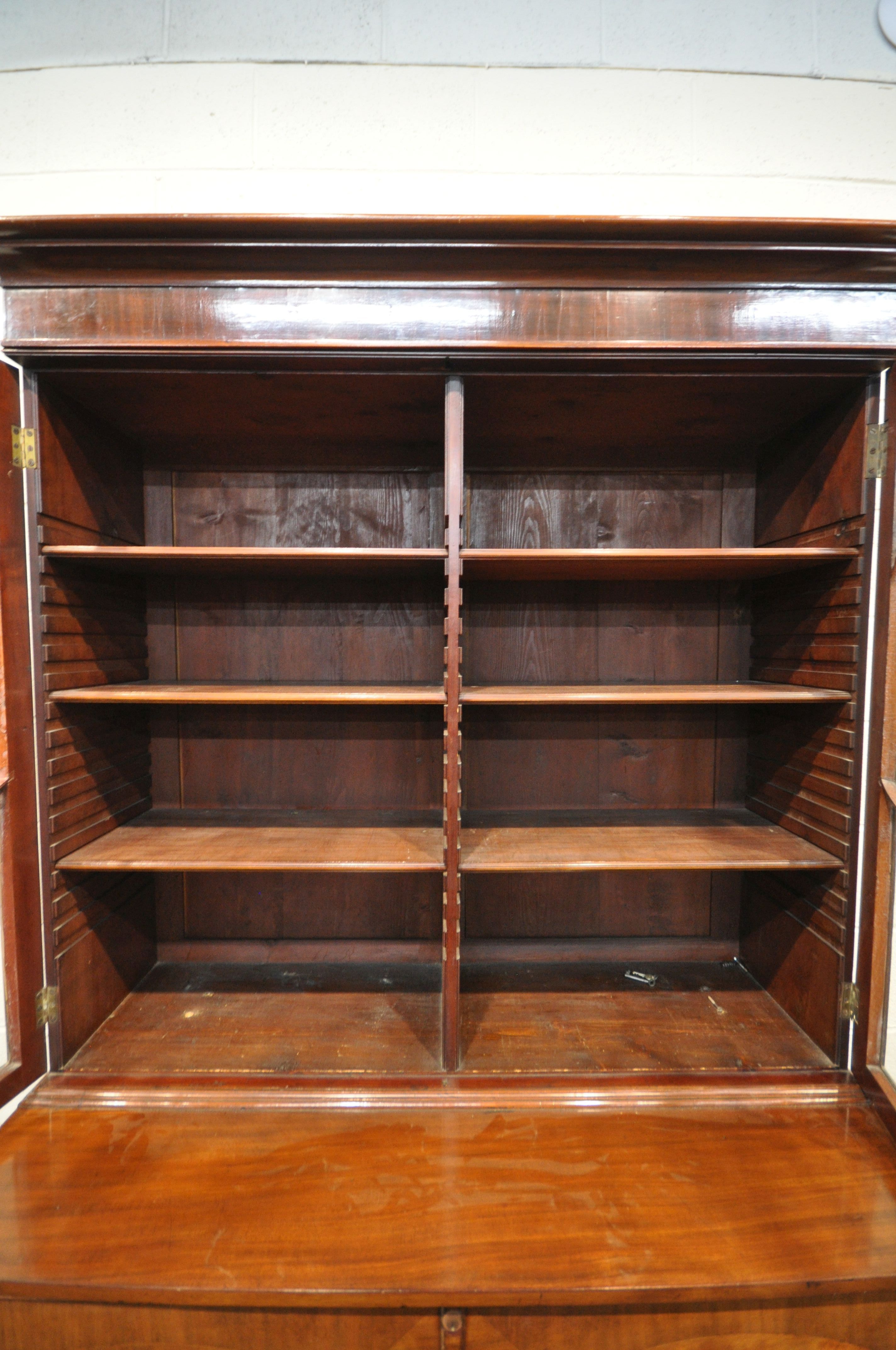 A GEORGE III MAHOGANY SECRETAIRE BOOKCASE, the top with an overhanging cornice, double astragal - Image 6 of 7