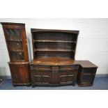 A 20TH CENTURY OAK DRESSER, the top with two tier plate rack, the base with three drawers and two