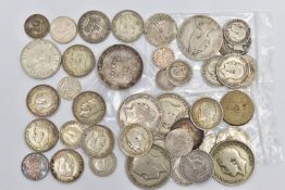 A PARCEL OF COINS, containing silver content .925 and .500 to include a chichester 1935 medal with