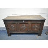 AN OAK COFFER, incorporating early timbers, width 110cm x depth 42cm x height 59cm (condition -