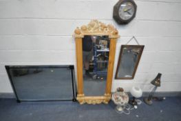 THREE WALL MIRRORS OF VARIOUS STYLES AND SIZES, to include a frameless mirror, width 120cm x