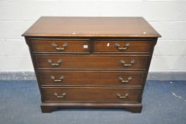 A REPRODUCTION MAHOGANY CHEST OF TWO SHORT AND THREE LONG GRADUATED DRAWERS, on bracket feet,