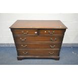 A REPRODUCTION MAHOGANY CHEST OF TWO SHORT AND THREE LONG GRADUATED DRAWERS, on bracket feet,