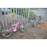 A CAMPAGNOLO PURPLE RACING BIKE, a Raleigh pink girls bike and a vertical ladies bike (3)