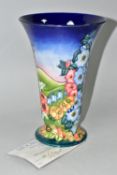 A BOXED MOORCROFT POTTERY LIMITED EDITION 'ENGLAND' VASE, of conical form with tube lined flowers in