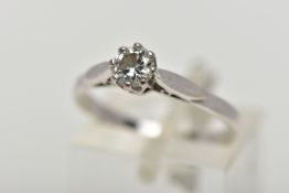 A WHITE METAL SINGLE STONE DIAMOND RING, eight claw set, round brilliant cut diamond, estimated