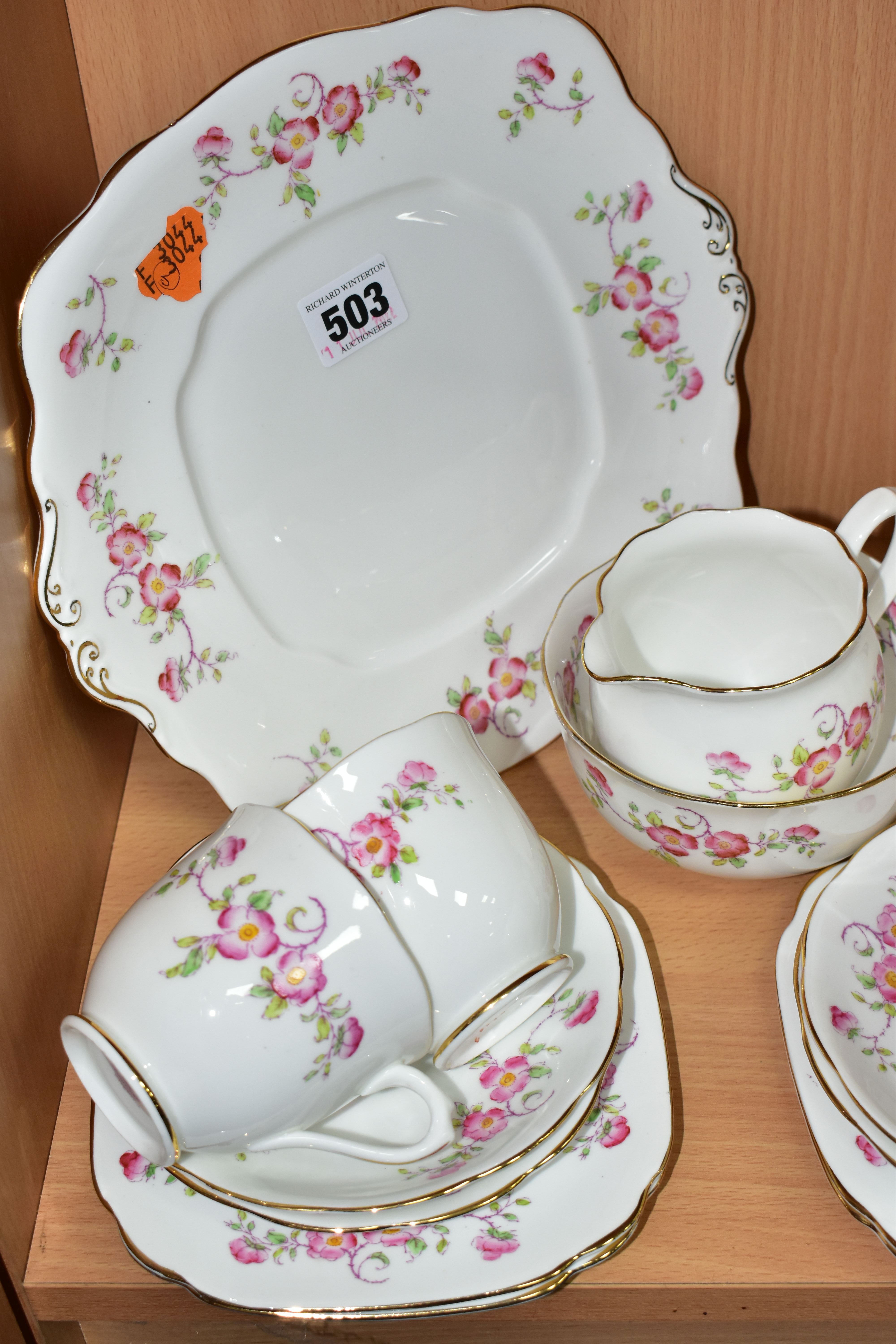 A TWENTY ONE PIECE ROYAL ALBERT WILD ROSE TEA SET, comprising a cake plate, a cream jug, a sugar - Image 3 of 3