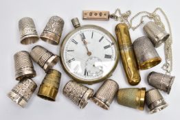 AN ASSORTMENT OF SILVER AND WHITE METAL ITEMS, to include five silver late 19th to early 20th