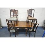 AN EARLY 20TH CENTURY OAK GATE LEG TABLE, on cabriole legs, open length 180cm x closed length 76cm x