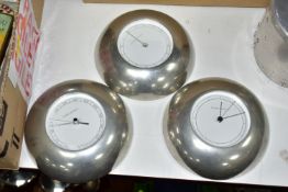 A SET OF GEORG JENSEN CLOCK, BAROMETER, THERMOMETER, 5 designed by Andreas Mikkelsen (Denmark),