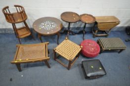 A SELECTION OF OCCASIONAL FURNITURE, to include a circular blind fretwork occasional table, a drinks