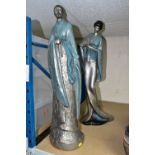 TWO TALL AUSTIN SCULPTURES L'ORIENTAL FIGURES AFTER GAKUTEI, depicting male and female figure,