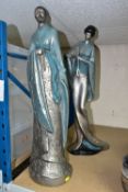 TWO TALL AUSTIN SCULPTURES L'ORIENTAL FIGURES AFTER GAKUTEI, depicting male and female figure,