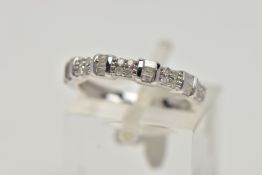 A 9CT WHITE GOLD DIAMOND RING, half eternity ring designed with five sections each set with four