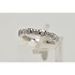 A 9CT WHITE GOLD DIAMOND RING, half eternity ring designed with five sections each set with four
