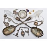 A PAIR OF SALAD SERVERS AND OTHER ITEMS, a pair of 'Mappin & Webb' silver salad servers with shell