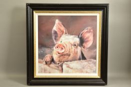 DEBBIE BOON (BRITISH CONTEMPORARY) 'PIG TALE', a limited edition print of a jovial pig, 3/195,