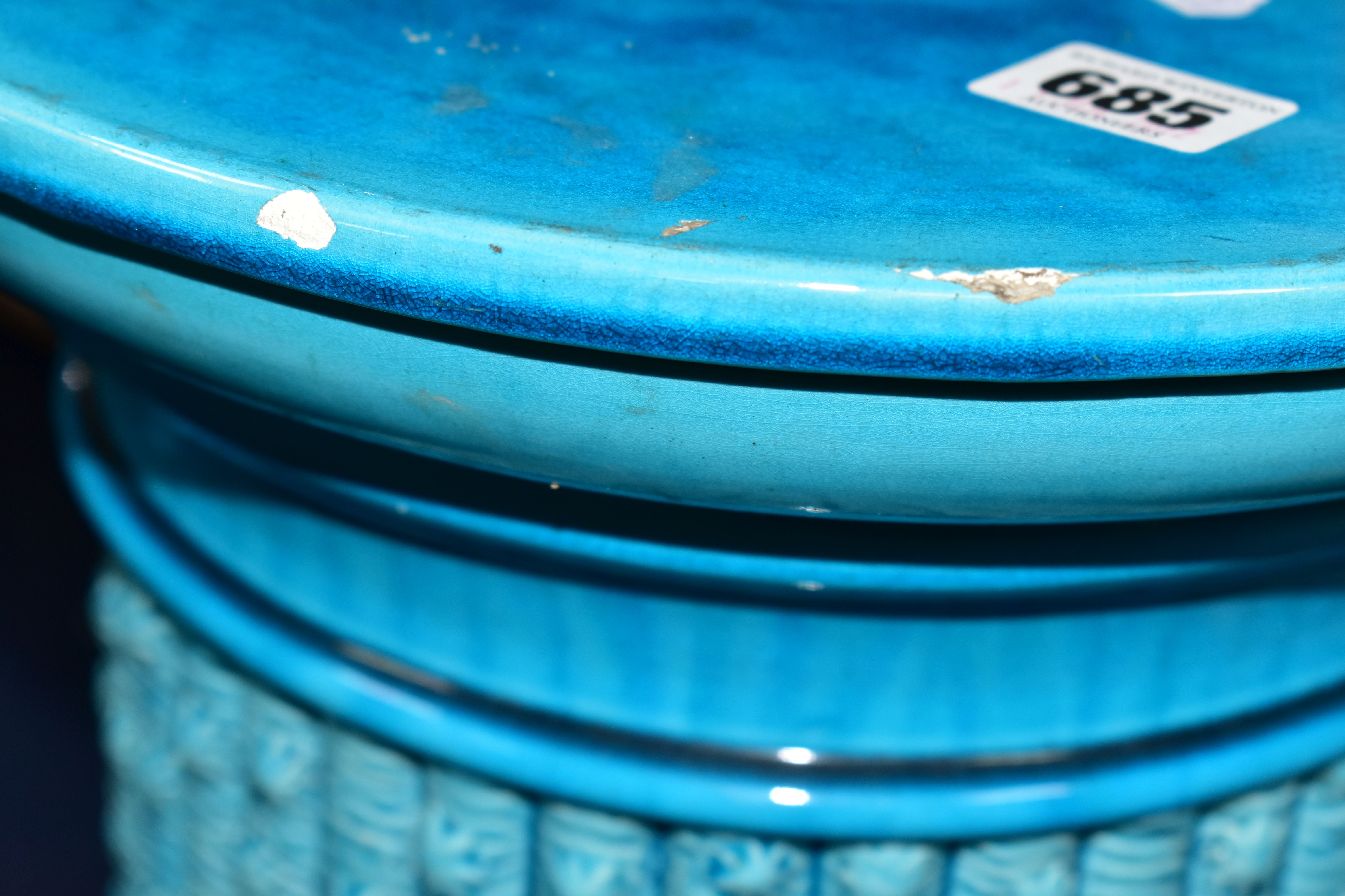 A BURMANTOFTS TURQUOISE GLAZED JARDINIERE STAND, of cylindrical column form, moulded with a - Image 6 of 6
