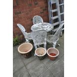 A WHITE PAINTED ALUMINIUM CIRCULAR GARDEN TABLE, diameter 68cm x height 86cm (condition:-paint