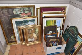 A QUANTITY OF FRAMED DECORATIVE PRINTS ETC, to include William Henry Margetson 'Afternoon Tea' and