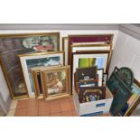 A QUANTITY OF FRAMED DECORATIVE PRINTS ETC, to include William Henry Margetson 'Afternoon Tea' and