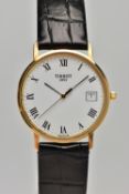 A 'TISSOT' WRISTWATCH, round white dial signed 'Tissot 1853', Roman numerals, date window at the