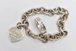 A SILVER 'RETURN TO TIFFANY & CO.' BRACELET AND WHITE METAL T&CO. '1837' RING, the curb link