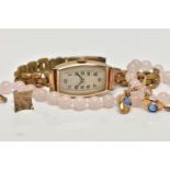 A 9CT GOLD WATCH HEAD WITH OTHER ITEMS, ladies wristwatch with a hand wound movement (working),