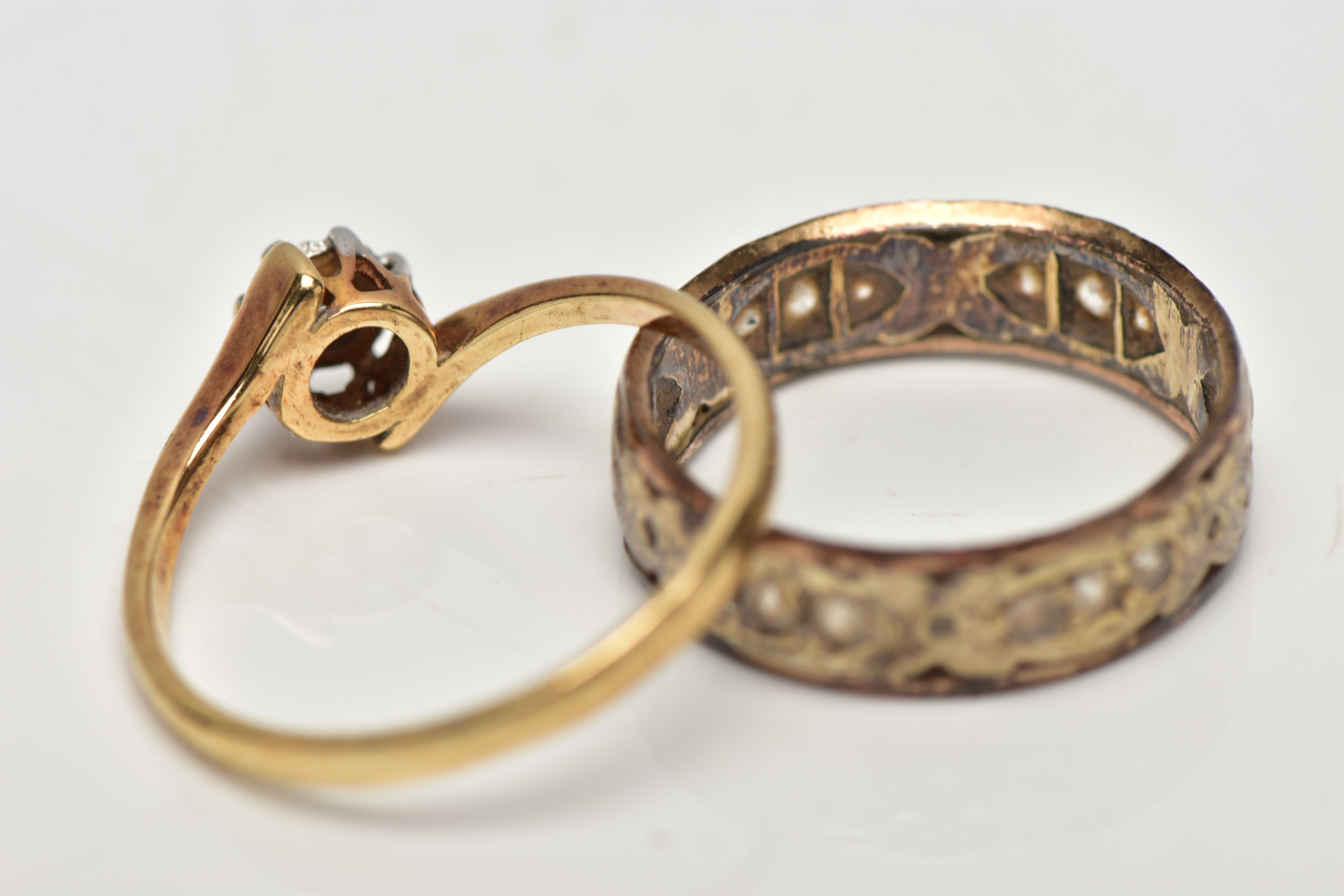 A 9CT GOLD SINGLE STONE DIAMOND RING AND A BAND RING, the first designed with an illusion set - Image 4 of 4