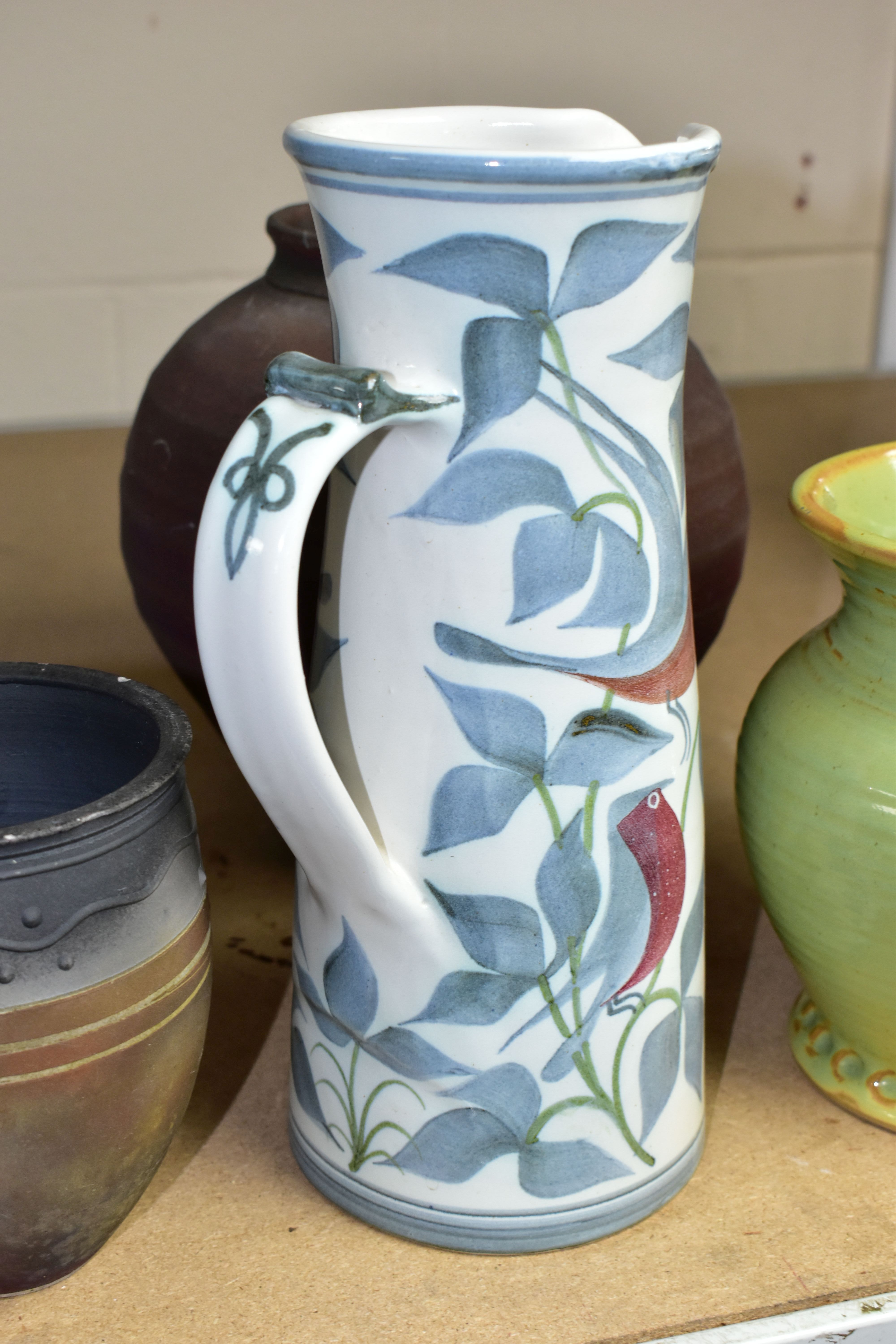 A LAWRENCE MCGOWAN JUG AND OTHER PIECES OF STUDIO POTTERY, four pieces comprising a tall jug painted - Image 5 of 7