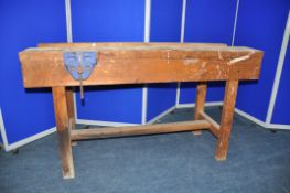 A PINE WORKBENCH WITH A RECORD No52 measuring width 154cm x depth 54cm x height 87cm with