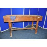 A PINE WORKBENCH WITH A RECORD No52 measuring width 154cm x depth 54cm x height 87cm with
