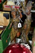 TWO PAINTED SPELTER FIGURES, 'La Paix' and 'La Fortune,' height 48cm, a large red Christmas