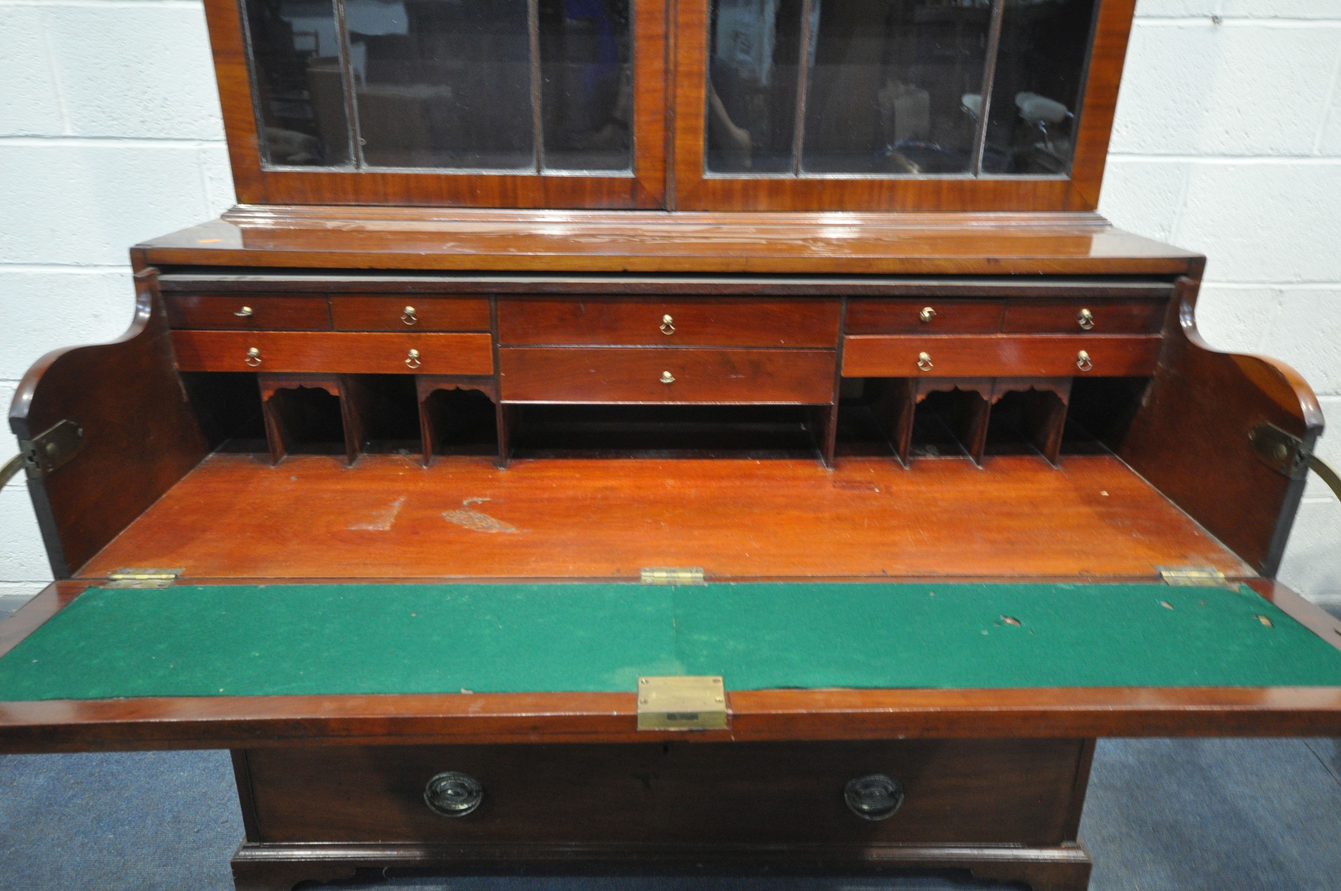 A GEORGE III MAHOGANY SECRETAIRE BOOKCASE, the top with an overhanging cornice, double astragal - Image 3 of 7