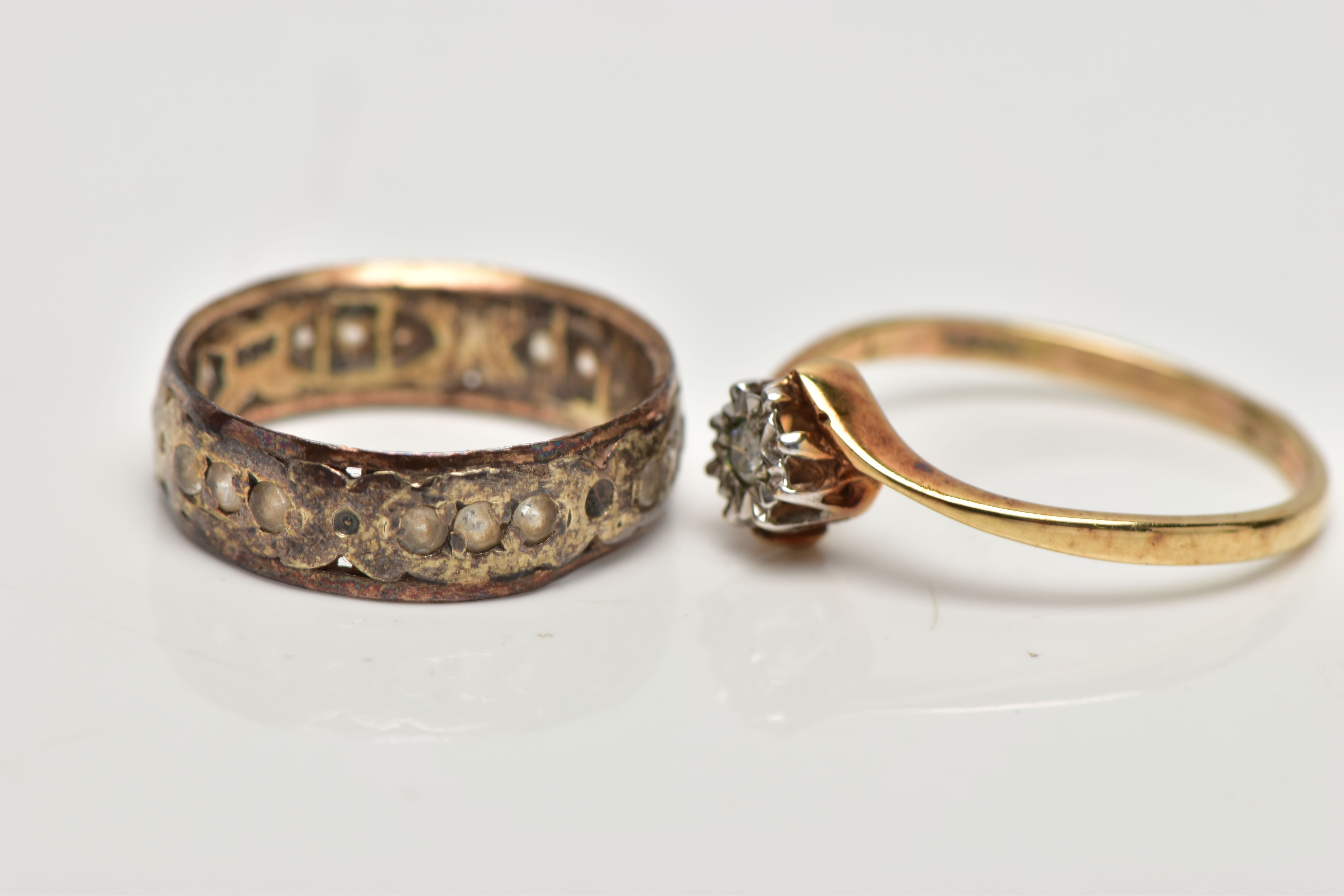 A 9CT GOLD SINGLE STONE DIAMOND RING AND A BAND RING, the first designed with an illusion set - Image 2 of 4