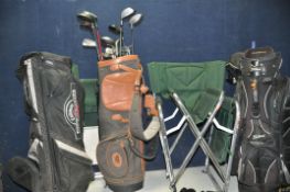 GOLFING EQUIPMENT to include four golf bags, Ping, Titleist, Callaway, Izzo, a collection of sixteen