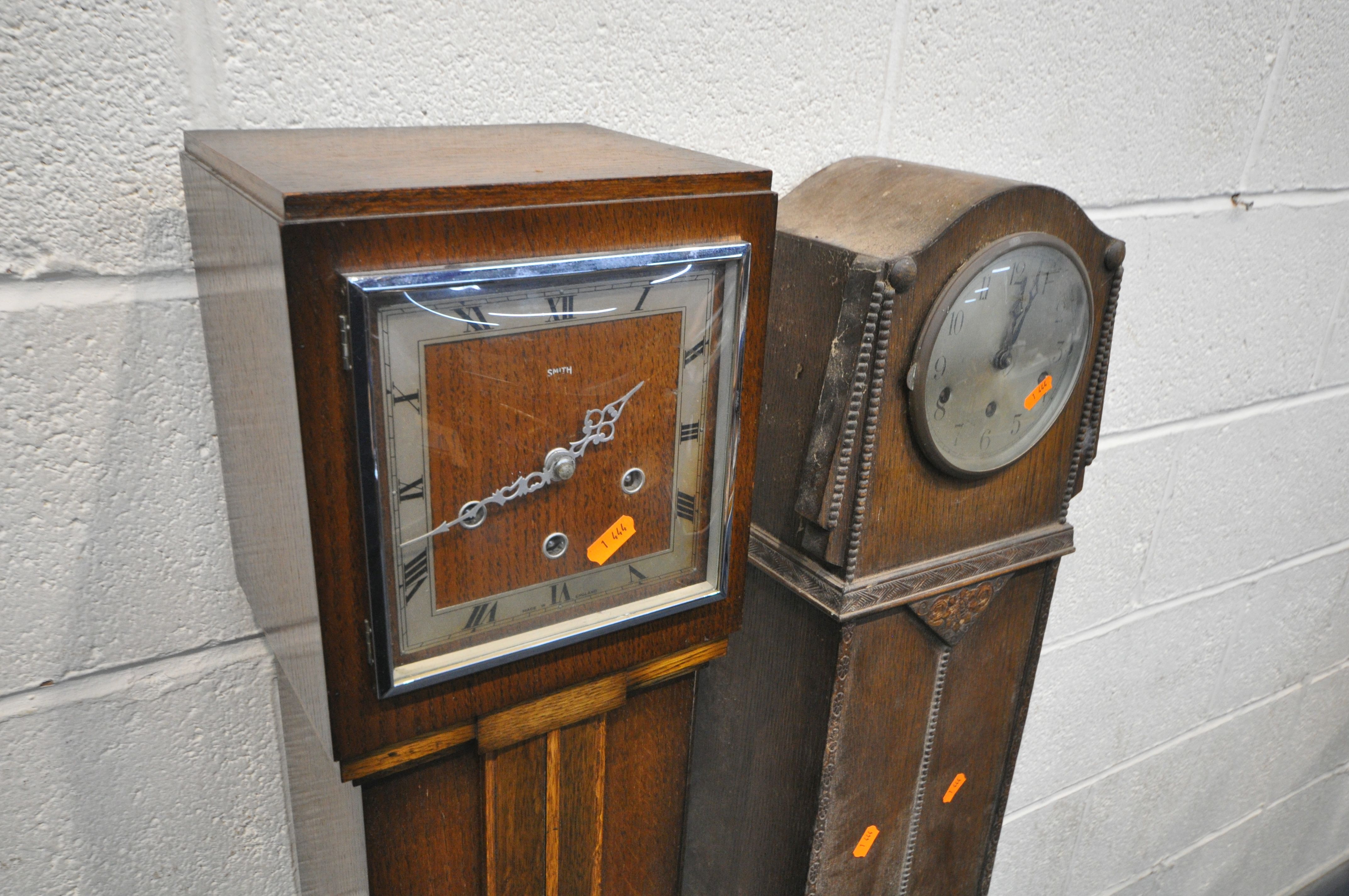 AN ART DECO SMITHS OAK GRANDDAUGHTER CLOCK, height 137cm, and another granddaughter clock (condition - Image 2 of 2