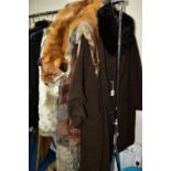 FIVE LADIES FUR JACKETS, consisting of a pure white fur jacket, a brown fur jacket, a faux fur mid-