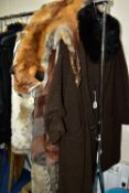 FIVE LADIES FUR JACKETS, consisting of a pure white fur jacket, a brown fur jacket, a faux fur mid-