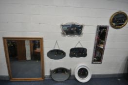 A SELECTION OF MIRRORS, to include a large pine rectangular wall mirror, width 137cm x height 107cm,