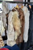 LADIES COATS AND ACCESSORIES ETC, comprising, a white fur coat, light brown fur coat, fur stoles and