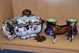 SIX CERAMIC ITEMS INCLUDING BESWICK AND MALING, comprising Beswick Bois Roussel second version,