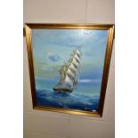 BAILLIE (20TH CENTURY) A MARITIME OIL ON CANVAS DEPICTING A SQUARE RIGGED SHIP UNDER SAIL, signed