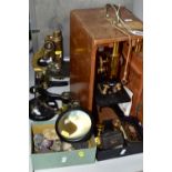 OPTICAL INSTRUMENTS AND GEOLOGICAL SPECIMENS ETC, to include a Ernst Leitz brass microscope with