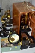 OPTICAL INSTRUMENTS AND GEOLOGICAL SPECIMENS ETC, to include a Ernst Leitz brass microscope with