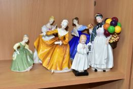 SIX ROYAL DOULTON LADY AND GIRL FIGURES, comprising 'Biddy Penny Farthing' HN1843, 'Bedtime' HN1978,