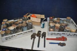 TWO TUBS OF D.I.Y SPARES to include approximately 50 jars of screws, nails, clips, bolts and washers