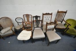 A SELECTION OF VARIOUS CHAIRS, of various ages, style and woods, to include an oak carver chair, a