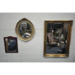 A GILT FRAME BEVELLED EDGE WALL MIRROR, 105cm x 74cm, a gilt framed oval wall mirror with foliate